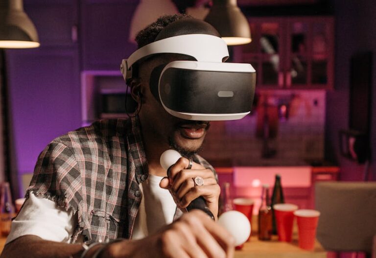 a man playing a video game using game controllers